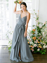 Bridesmaid Dress A-Line Sleeveless Floor-Length Backless Chiffon Green Formal Gowns Free Customization