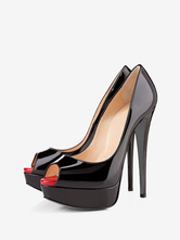 Damen schwarze Peep-Toe-Absätze  Plattform  Stiletto-Absatz  Pumps  sexy Schuhe