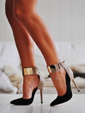 Zapatos de tacón de puntera puntiaguada de negros de dos tonos Detalles metálicos de tacón de stiletto 