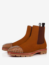 Men Chelsea Spike Boots Suede Leather Round Toe Chunky Lug Soles Elasticated Gussets Pull Tabs Slip On Ankle Boots
