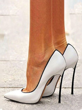 Sapatos brancos elegantes de salto alto bico fino stiletto plus size