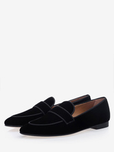Mens Black Loafers Suede Round Toe Slip on Prom Party Wedding Shoes