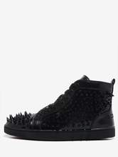 Black Faux Leather Mens High Top Prom Party Sneakers Shoes Spike Shoes