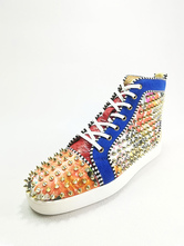 Mens Blue PU Leather High Top Prom Party Sneakers Shoes Spike Shoes