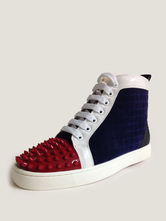 Mens Navy Leather High Top Sneakers with Rivets