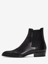 Men's Chelsea Boots Cowhide Black Pointed Toe Ankle Boots