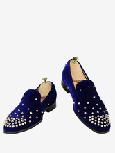 Mens Blue Velvet Spike Loafers Dress Prom Party Wedding Shoes
