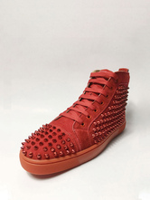 Mens Red Suede Spike Shoes High Top Sneakers Prom Party Shoes