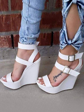 Women's White Wedge Sandals Women Shoes Open Toe Platform Open Toe Buckle Detail Sandal Shoes