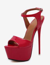 Красный Сексуальные туфли шпильках пятки заглянуть ног платформы сандалии для женщин