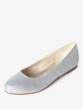 Silver Wedding Shoes Glitter Round Toe Slip On Bridesmaid Shoes Women Ballet Flats