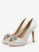 Women's Peep Toe Rhinestone Bridal Shoes Heeled Pumps