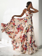 Maxikleid ärmellos Sommerkleider lang Weiß Damenmode V-Ausschnitt mit Printmuster für Sommer maxi kleid und Straßen-Style Chiffon Kleider