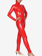 Red Shiny Metallic Catsuit Jumpsuit One Piece Zipper Long Sleeve Bodysuit Britney Spears Costume