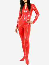 Faschingskostüm vorne offen glänzende PVC Catsuit in rot Karneval Kostüm