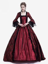 中世 ドレス 女性用 プリンセス 貴族ドレス バーガンディー 長袖 バロック風 パーティー レトロ ヨーロッパ 宮廷風 中世 ドレス・貴族ドレス