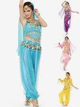 Vestido 2024 Chiffon Azul Da Dança De Bollywood Do Traje Da Dança Do Ventre Com O Véu Para Mulheres