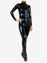 Faschingskostüm PVC Catsuit Body mit Front-Reißverschluss vom Hals bis zum Schritt in Schwarz Karneval 2024 Karneval Kostüm