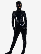Black Full Body PVC Unisex Catsuit for Adult with Eyes and Mouth Opened Gimp Suit Costume