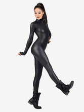 Metallic Black Catsuit Shiny Carnival Jumpsuit For Women