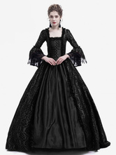 Victorian Dress Costume Women's Long Gothic Trumpet Long sleeves Black Ball Gown Square neckline Victorian Era Clothing with hat Retro Costumes Halloween