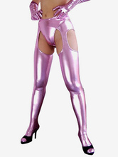 Halloween Pink Sexy Crotchless Shiny Metallic Skinny Tights