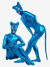 Halloween-blauer sexy Catwoman-Glanz-Metallic-Catsuit