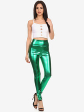 Disfraz Carnaval Polainas verdes brillante metálico Skinny pantalones para mujeres Halloween