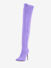 Botas femininas acima do joelho Botas elásticas de salto alto com bico pontudo