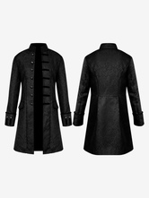 Black Midi Coat Vintage Top Euro-Style Floral Print Long Sleeves Polyester Fiber Overcoat Retro Costumes For Man