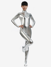 Carnevale Argento con cerniera lucido metallizzato Suit Zentai per le donne Halloween