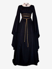 Черный винтажный костюм  готическое платье макси с длинными рукавами для женского карнавального платья