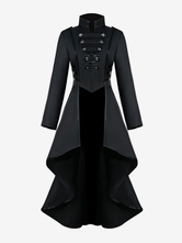 Medieval Renaissance Women's Black Stand Collar Coat Button High Low Jacket Gothic Uniform