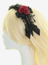 Lolitashow Arcos de flores negras de encaje sintético Lolita accesorios para el cabello