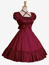甘いロリータドレスOP　2024　ワイン赤　ショートスリーブロリータワンピースドレス　ワイン赤　アイドル衣装