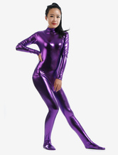 Carnevale Suit Zentai Cosplay metallico lucido viola intenso per le donne Halloween