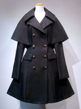 Abrigo Gothic Lolita Botón de diseño de poncho cruzado negro Abrigo de invierno Lolita negro