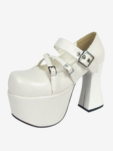 Sweet White Ravel Round Toe Leather Sky High(> 4") Lolita Shoes 
