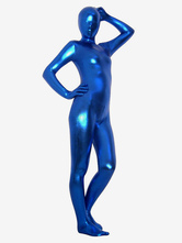 Carnevale Zentai metallizzato collant per adulti completo blu tinta unito in gomma unisex Halloween