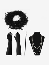 1920s Fashion Great Gatsby Accessories Flapper Women Feathers Pearls Necklace Tobacco Pipe Gloves Set Halloween