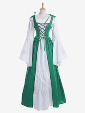 Vestido vintage medieval Vestido verde de manga larga con capas Swing Disfraz de Cosplay Halloween