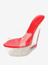 Rote sexy Sandalen Frauen transparente Plattform offene Zehe Keil Sandale Hausschuhe