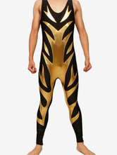 Black Shiny Metallic Wrestling Sleevesless Singlet with Golden Pattern Bodysuit