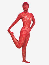 Vermelho transparente laço veludo Zentai terno Halloween