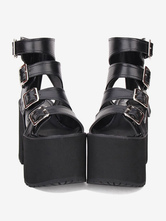 Gothic Lolita Sandals Buckle Platform Chunky Heel Black Lolita High Heels