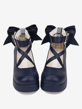 Sweet Lolita Footwear Bow Stappy Buckle Wedge Heel White Lolita Shoes