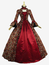 中世 ドレス 宮廷ドレス 女性用 プリンセス 貴族ドレス レッド 長袖 バロック風 パーティー レトロ ヨーロッパ 宮廷風 中世 ドレス・貴族ドレス