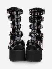 Gothic Lolita Sandale Stiefel Grommet Metallic Schnalle Plattform Schwarz Lolita Schuhe