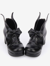 Lolita Schuhe mit Schleife und Blockabsatz Bogen Plattform Chunky Ferse  in Schwarz 