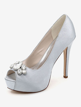 Women's Platform Wedding Shoes Peep Toe Stiletto Heel Pumps in Satin